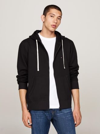 Tommy Hilfiger Kapuzensweatjacke TOMMY HILFIGER ESSENTIAL FLEECE ZIP THROUGH, Herren, Gr. M, schwarz, Sweatware, Obermaterial: 60% Baumwolle, 40% Polyester, Sweatjac