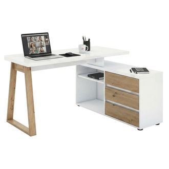 Dmora Escritorio Hachette, 3 Cajones, 2 Compartimentos Made In Italy, Color Blanco, 135x75x120h Cm Blanco Brillante