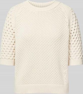 HUGO BOSS Strickpullover mit gerippten Abschl&uuml;ssen Modell Funima in Offwhite, Gr&ouml;&szlig;e S