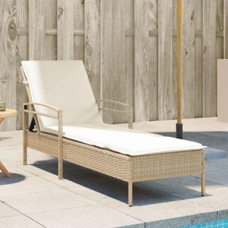 vidaXL Vidaxl - Tumbona Con Coj&iacute;n Rat&aacute;n Sint&eacute;tico Beige 63x200x81 Cm