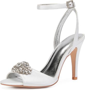 Generic Wedding Bridal Shoes Womens Heeled Sandals Bridal Stiletto Heel Wedding Formal Evening Prom Party Dress Shoes 10.5Cn,Ivory,4 UK