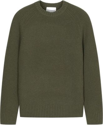 Closed Crewneck Ribbed Knit - Heren - Ronde hals truien - Groen - M - Wol - Truien & Vesten