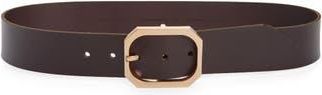 AllSaints Hexagon Buckle Leather Belt in Deep Brown /Warm Brass at Nordstrom Rack, Size X-Large