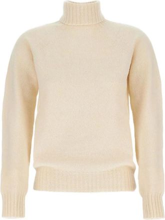 Drumohr Off-White Wol Turtleneck Sweater - Dames - Coltruien - Beige - M - Wol - Truien & Vesten