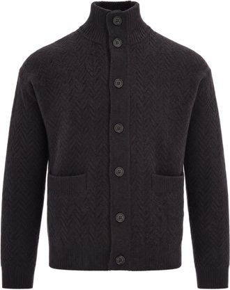Paolo Pecora Dark Grey Herringbone Knit Button Cardigan