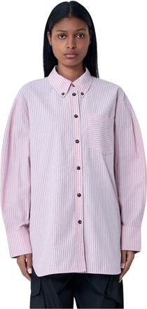 Ganni Stripe Shirt - Dames - Blouses & Shirts - Roze - Maat: M Katoen