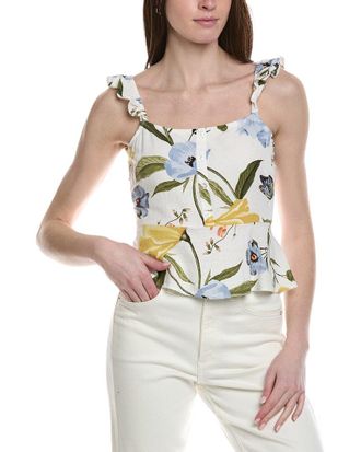 Ellen Tracy Ruffle Linen-Blend Tank
