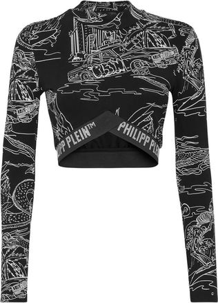 Philipp Plein Tops, Dames, Zwart, S, Katoen, Jogging Top LS Stones Skeleton Tattoo