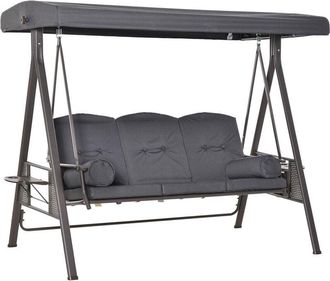 OUTSUNNY 3 Seat Garden Swing Chair Patio Steel Swing Bench w/ Cup Trays Grey