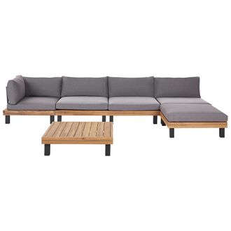 Beliani Conjunto De Jard&iacute;n Con Sof&aacute; Esquinero Modular Y Mesa De Centro De Madera De Acacia Certificada Cojines De Poli&eacute;ster Gris Frazzano