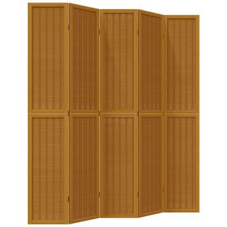 vidaXL Vidaxl - Biombo Separador De 5 Paneles Madera Maciza Paulownia Marr&oacute;n