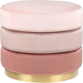 Beliani Beliani - Modern Glamour Velvet Accent Pouffe Ombre Colour Pink Fabric Round Gold Base Footstool Louin