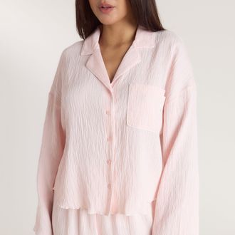 Lounge Crinkle Pyjama Shirt - Roze - XXL