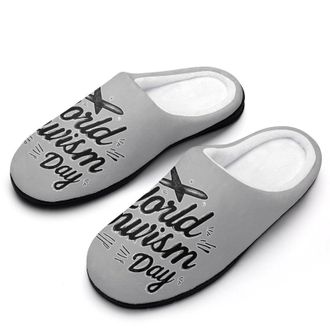 Generic World Tourism Day Slippers Men Winter Warm Cotton Anti-Slip Indoor Slip-Ons House Shoes