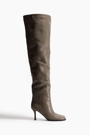 H&M Overknee-Stiefel aus Leder - Dunkles Graubraun