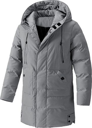 Generic Mens Long Winter Coats Water Resistant Puffy Hooded Coat Casual Warm Windbreaker Insulated Thicken Jackets with Hood Grey XX-Large