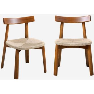 Sweeek Silla Escandinava De Madera De Hevea Con Asiento De Cuerda, Set De 2