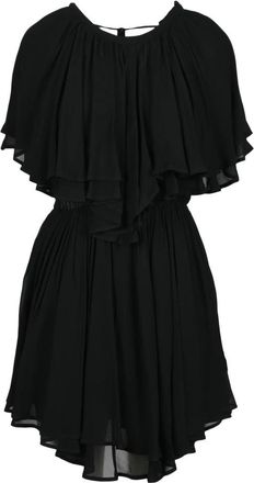Dondup Chiffon Jurk met Elastische Taille - Dames - Korte kleedjes - Zwart - M - Chiffon - Kleedjes