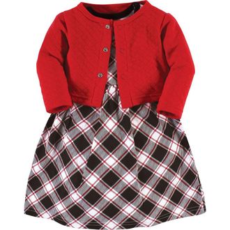 Hudson Baby Quilted Cardigan and Dress in Black Red Plaid at Nordstrom, Size 12-18M