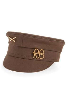 Ruslan Baginskiy Logo Embellished Canvas Newsboy Cap in Brown at Nordstrom, Size X-Small