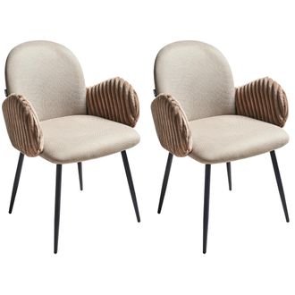 Beliani Beliani - Conjunto De 2 Sillas De Comedor Patas De Hierro Tapicer&iacute;a De Tela Con Reposabrazos De Terciopelo Gris Pardo Amity