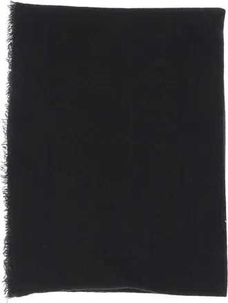 Faliero Sarti Fringed Black Cashmere Scarf With Rectangular Design