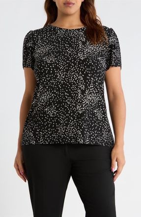 Anne Klein Swirling Dot Print Tulip Sleeve Top in Anne Black/White Dove at Nordstrom, Size 2 X