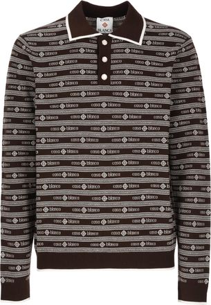 Casablanca Brown Merino Logo Pattern Polo Shirt