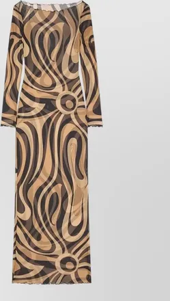 Pucci maxi dress long sleeves sheer abstract scalloped