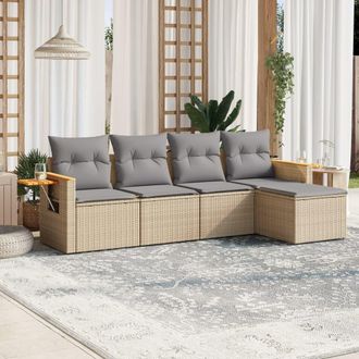 vidaXL Set Divano Da Giardino 5 Pz Con Cuscini Beige In Polyrattan - Vidaxl