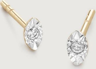 Monica Vinader Gold Marquise Diamond Stud Earrings Lab Grown Diamond