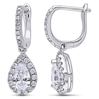 Amour 1 2/5 CT TW Pear Shaped Halo Diamond Leverback Earrings In 14K White Gold