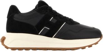 Hogan Streamlined Black Sneakers With Suede Texture