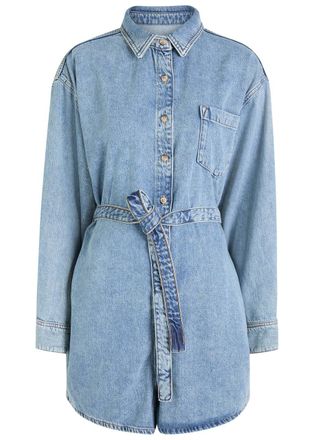 Good American Weightless Belted Denim Playsuit - Indigo - S (UK8-10 / S)