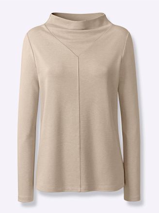Heine Langarmshirt HEINE Shirt, Damen, Gr. 34, beige (sand), 70% Viskose, 25% Polyamid, 5% Elasthan, unifarben, Rundhals, Shirts Langarmshirt