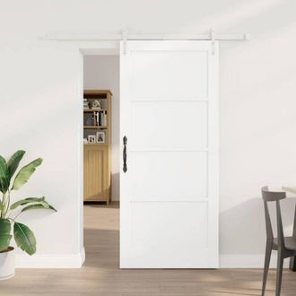 vidaXL Puerta Deslizante Vidaxl Con Juego De Hardware Blanca 78x202 Cm De Madera S&oacute;lida De Pino