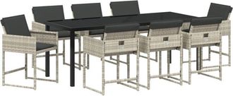 vidaXL vidaXL Garden Dining Set with Cushion 9 pcs Light grey Poly rattan