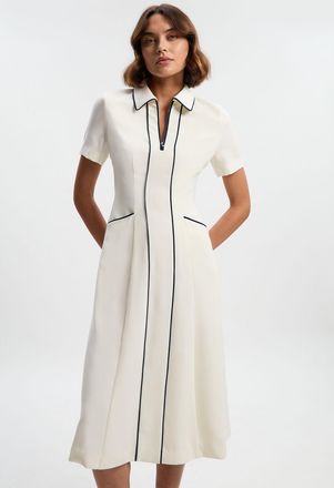 Karen Millen Womens Tailored Crepe Tipped Midi Shirt Dress - White - Size 12 UK