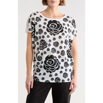 Go Couture Woman Rose Cap Sleeve Graphic T-Shirt in White Print/Black Rose at Nordstrom Rack, Size X-Large