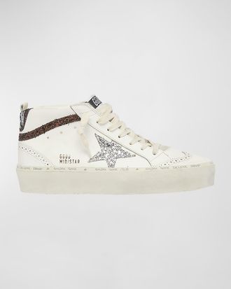 Golden Goose Mid Star Glitter Wing-Tip Sneakers