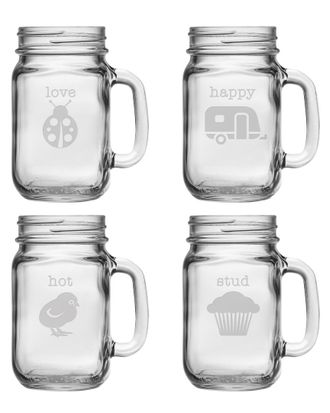 SUSQUEHANNA GLASS Pet Names Set of 4 16oz Mason Jars