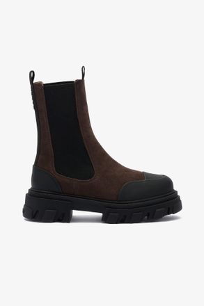 Ganni Brown Cleated Mid Chelsea Boots in