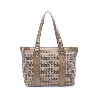 Fendi Zucca Beige Brown Canvas Leather Handbag Tote Bag (Pre-Owned)