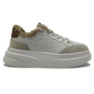 Ash Impuls Fur Leather Womens Low Top Trainers - Shell White Golden Brown - Size:UK 6
