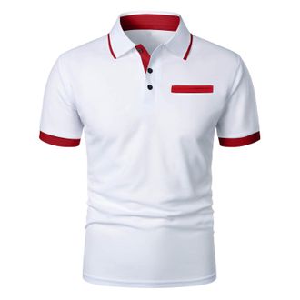 Generic Mens Breathable Golf Polo Shirt, Short Sleeve Color Block Stripes Summer Slim Fit Buttons Collared Shirts Classic Casual Golf Work Lightweight Tee Top