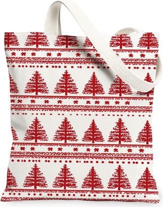 Generic Christmas Tree Canvas Tote Bags, Holiday Pattern Reusable Grocery Bags, Vintage Lightweight Washable Shoulder Strap Canvas for Travel 13x15 Inch