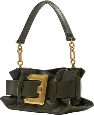 Balmain Womens Anthem Shoulder Bag Green Calfskin