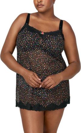 Curvy Couture Ditsy Floral Sheer Lace Trim Chemise in Meadow Dream at Nordstrom, Size Xx-Large