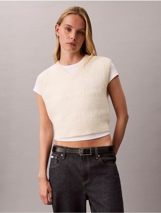 Calvin Klein Jeans Calvin Klein Womens Wool Blend Textured Logo Sweater Vest - White - XL