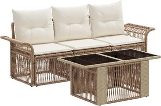 vidaXL Conjunto De Sof&aacute;s De Jard&iacute;n 4 Uds. Beige Y Blanco Crema Vidaxl